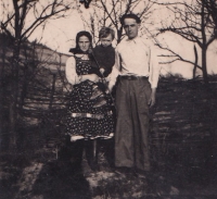Vasyl Gabor's parents with their elder son Ivan. Oleksandrivka village, Zakarpattia region, early 1950s