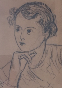 Portrét Ludmily Věříšové, rozené Matoušové, od prastrýce Eduarda Miléna, přibližně v roce 1950