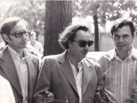 Зліва на право: Андрій Содомора, Володимир Забаштанський, Борис Тимошенко. Київ, 1980-ті рр.
