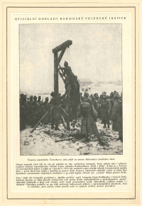 Poprava Srbů a Černohorců - první světová válka - takto byla fotografie ve výkladní skříni, což tehdy vzbudilo nevoli německých obyvatel Brna