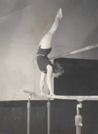 Pamětnice při tréninku na bradlech, 50. léta