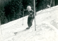 Luboš jako desetiletý, první závod ve slalomu, Špindlerův Mlýn, 1955