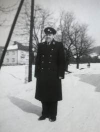 Miloslav Jiroš v drážní uniformě, 1955