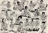 Před odchodem z vojny v roce 1956 si s kamarády udělali na památku tablo, které si každý odvezl domů; Jindřich Fencl je vymalován v dolní části jako první zleva z trojice stojících vojáků