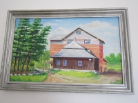 Obraz, na kterém je chalupa a mlýn Špirkových v Janovicích nad Úhlavou