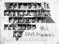 Maturitní tablo střední všeobecně vzdělávací školy neboli gymnázia, Jaroslav Veis ve druhé řadě shora třetí zleva, 1973