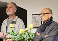 Z dernisáže výstavy Vesmírné artefakty, galerie SKLO-GLASS, únor 2025, Prachatice - Ilja Bílek a Jan Exnar