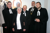 Synodní rada na Ukrajině 2008 – zleva Vladimír Kopecký, předseda synodu; Mahulena Čejková, synodní kurátorka, Petr Brodský, farář pro krajany, br. Jančík, Bohemka, JR, Pavel Klinecký náměstek synodního seniora