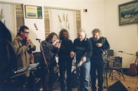 Tomáš Mazal, Pepa Janíček, Jiří Kabeš, Jaroslav Foršt, Karel Novotný, Křest Přeloučského románu, Krasnice, 2023