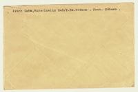  Obálka dopisu z rubu od budoucího manžela paní Cábové, který ji také posílal balíčky, jež jí pomohly přežít Ravensbrück.