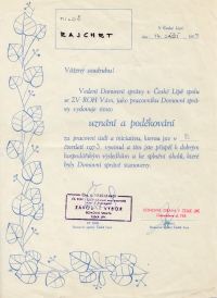 Uznání za pracovní úsilí a iniciativu v kotelně, Česká Lípa, 1973