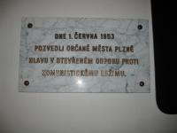 A plaque in the ground floor of Pilsen City Hall