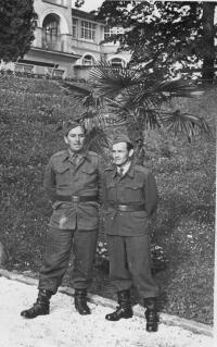 Jaroslav Markvatovic and Bedřich Hubáček during the military training in Jeseník town in 1956