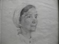 Portrét maminky, kresba pacienta tyfového oddělení v Terezíně
