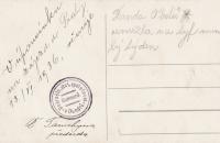 Marie Hrbková (tehdy Jandová), 1. řada, druhá zprava - druhá strana pohlednice