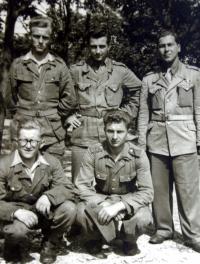 Antonín Drong in the army, sitting at right