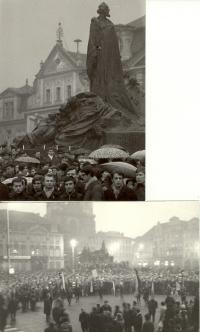 1969, leden, tryzna za Jana Palacha, smuteční průvod na Staroměstském náměstí