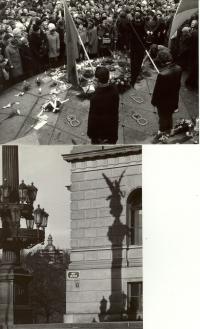 1969, leden, tryzna za Jana Palacha, nahoře Václavské náměstí, dole Náměstí Jana Palacha