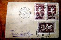 Obálka dopisu se známkami, který poslal M.Pěchuvka z Jamboree