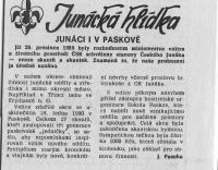 článek od J. Paseky v periodiku Nová Svoboda v rubrice  Junácká hlídka s názvem "Junáci v Paskově"