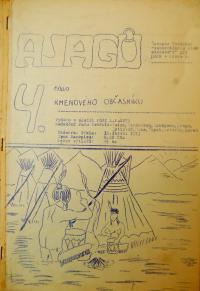 Úvodní stránka oddílového časopisu „Ajagů“ oddílu „Tuskarora“ z roku 1973. 