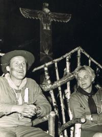 Zdena Krejčíková with Hakim on meeting with scouts of Sedlčany in october 1969