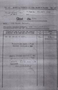 Účet za obědy z věznice v Plzni, kam byl Karel Bažant umístěn po pokusu o útěku z republiky, září 1948