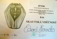 Skautská vděčnost E. Konvičkovi, č. matr. 703