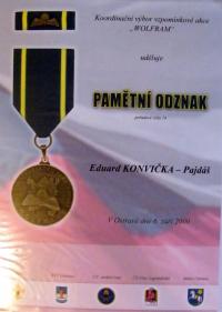 Koordinační výbor vzpomínkové akce WOLFRAM uděluje pamětní odznak č. 14, 6. 9. 2009