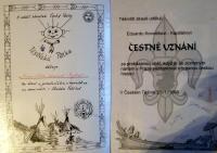 5. oddíl děkuje Pajtášovi za přednášku o heraldice / Těšínští skauti udělují čestné uznání za prokázanou oběť když je se zlomeným nártem seznamoval v Praze s historií, 21. 1. 1999