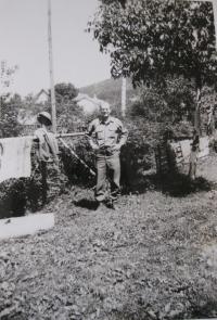 American soldier David Scott in Mikoláš's garden, 1945