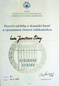 Dekret ke skautskému vyznamenání Syrinx-střbro z 28. 10. 1998 (dekret č. 200)