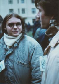 Ondřej Černý jako pořadatel demonstrace na Škroupově náměstí