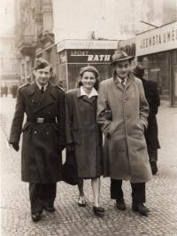 With Jindřich Sobotka and his girl friend, AH left, 1947