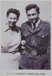 with his mother in Prague in 1948