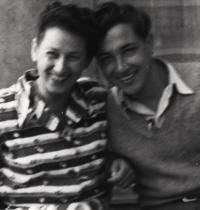 With mum, 1947
