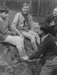 1942 Secret scout game during occupation. Boris Navratil on left.