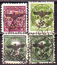 Československé poštovní  známky s nacistickými razítky jako památka záboru Hrušovan nad Jevišovkou (Grusbach) - 8. října 1938