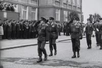 Aš. Border Guard parade of the Aš battalion. Leopold Tuček is marching second from the left. Late 1970s