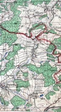 Ašsko. Nové Domy (Neuhausen) - dobová německá mapa