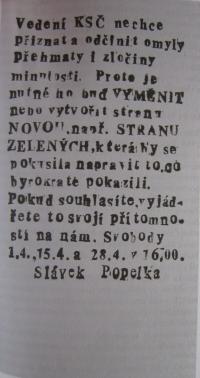 One of the leaflets produced by Jaroslav Popelka