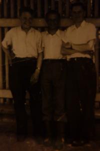 Three members of the Captain Sokolovskij's counter-intelligence group, (from right) Nikolaj, Josef and Josef Sokolov. Sokolov was the young boy operating the backup transmitter behind Havlovice who was visited by Ivo Středa and Sokolovskij on bikes 