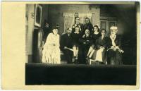 A play “Lady Dulska’s morality”. Yaroslava Hasyuk (Kryzhanivska) is the third one sitting from the right. Director of the play Gabriella Zapolska. Przemyśl, General Governorate, 1943–1944.