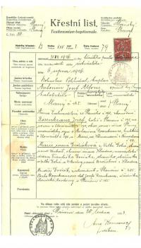 Křestní list A. Rozenkrance