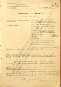 Protokol o výpovědi z r.1952-1