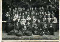 Students and teachers of the Teaching Institute of the Basylian Sisters. The first on the right side sits Mrs. Maria Mykytka. Lviv, 1926.