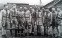 Plast (ukrainian boy-scouts) circle "Lys" of the Ivan Bohun hut #1 in Karlsfeld, fall 1945. Mykola Stavnychy - a tall one in the centre