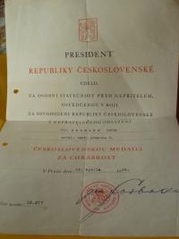 Vyznamenání za chrabrost Petra Ehrmanna