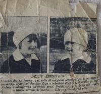 Článek z novin roku 1931 s fotografií pamětnice 