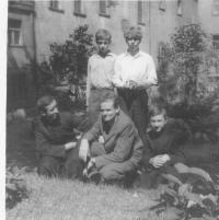At st. Ignatius monastery yard in Prague, in the middle (kneeling) the Catholic priest Michal Pometlo